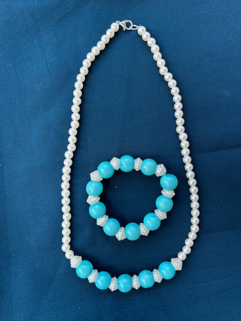 Vellaramkallu with Sky Blue Bead – Kids Chain & Bracelet Set
