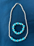 Vellaramkallu with Sky Blue Bead – Kids Chain & Bracelet Set