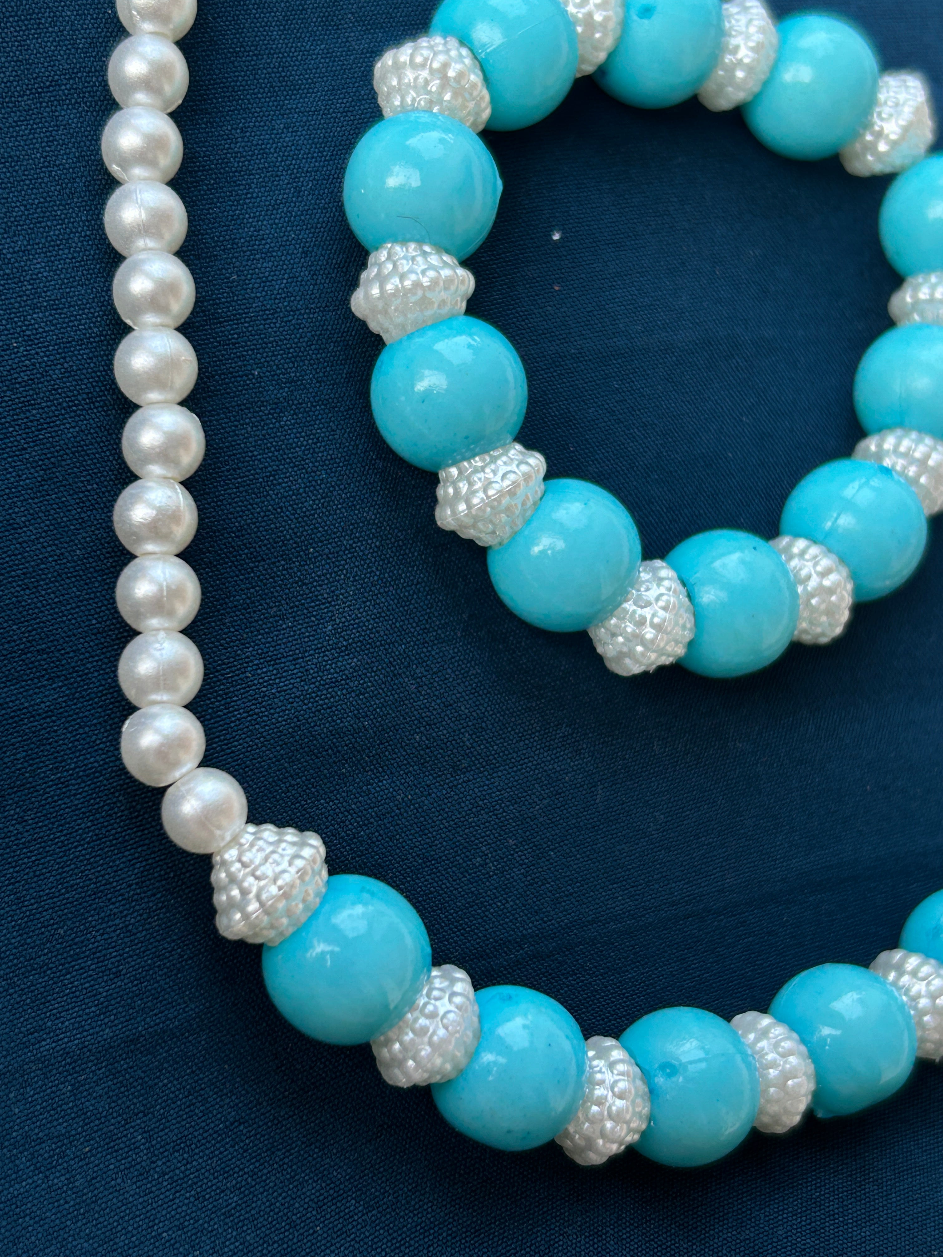 Vellaramkallu with Sky Blue Bead – Kids Chain & Bracelet Set