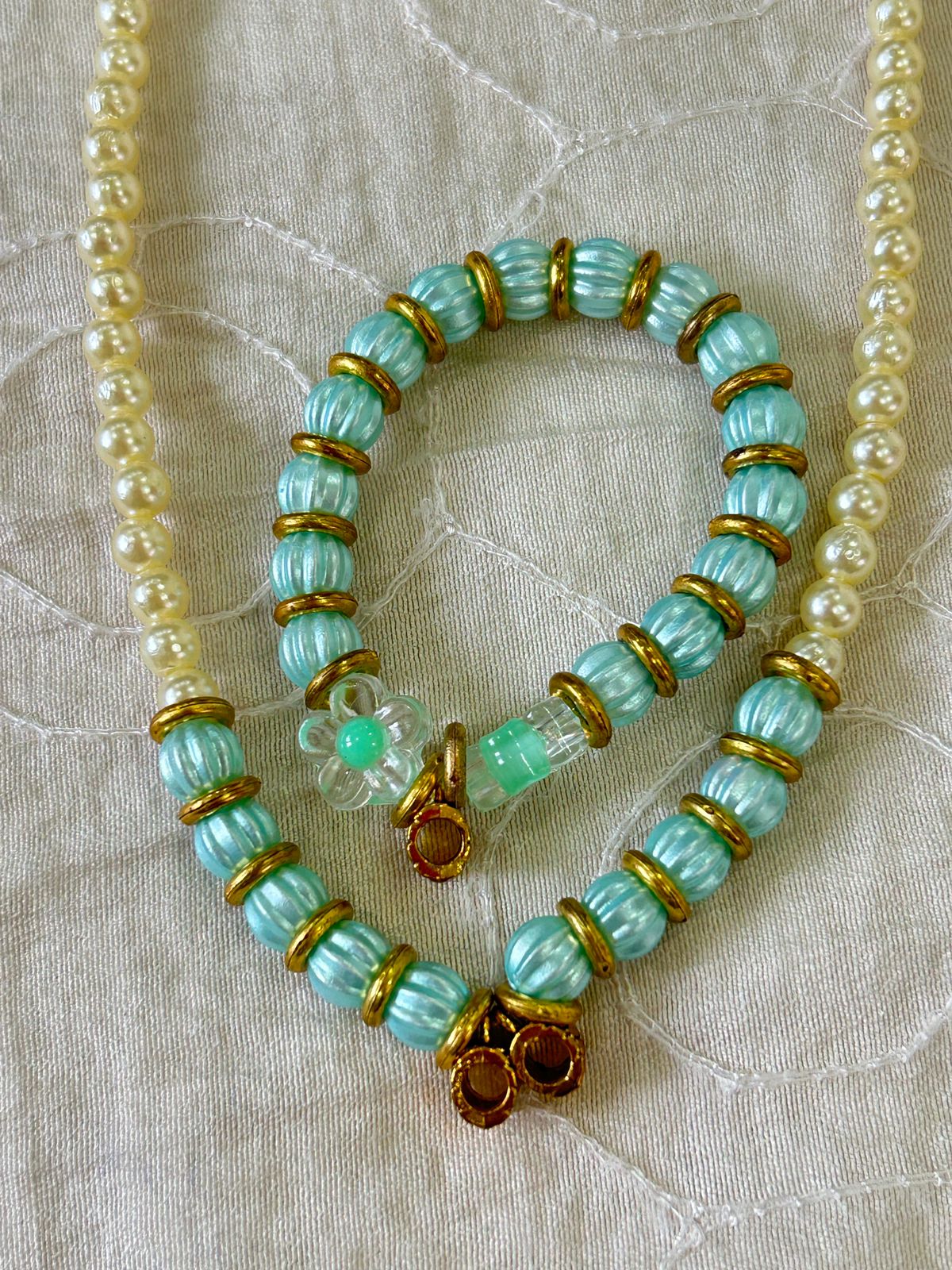 Mint Pearl Charm Set