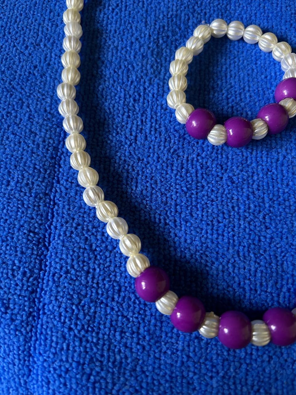 Violet Rainbow Necklace & Bracelet Combo – Colorful Beaded Jewelry Set for Girls