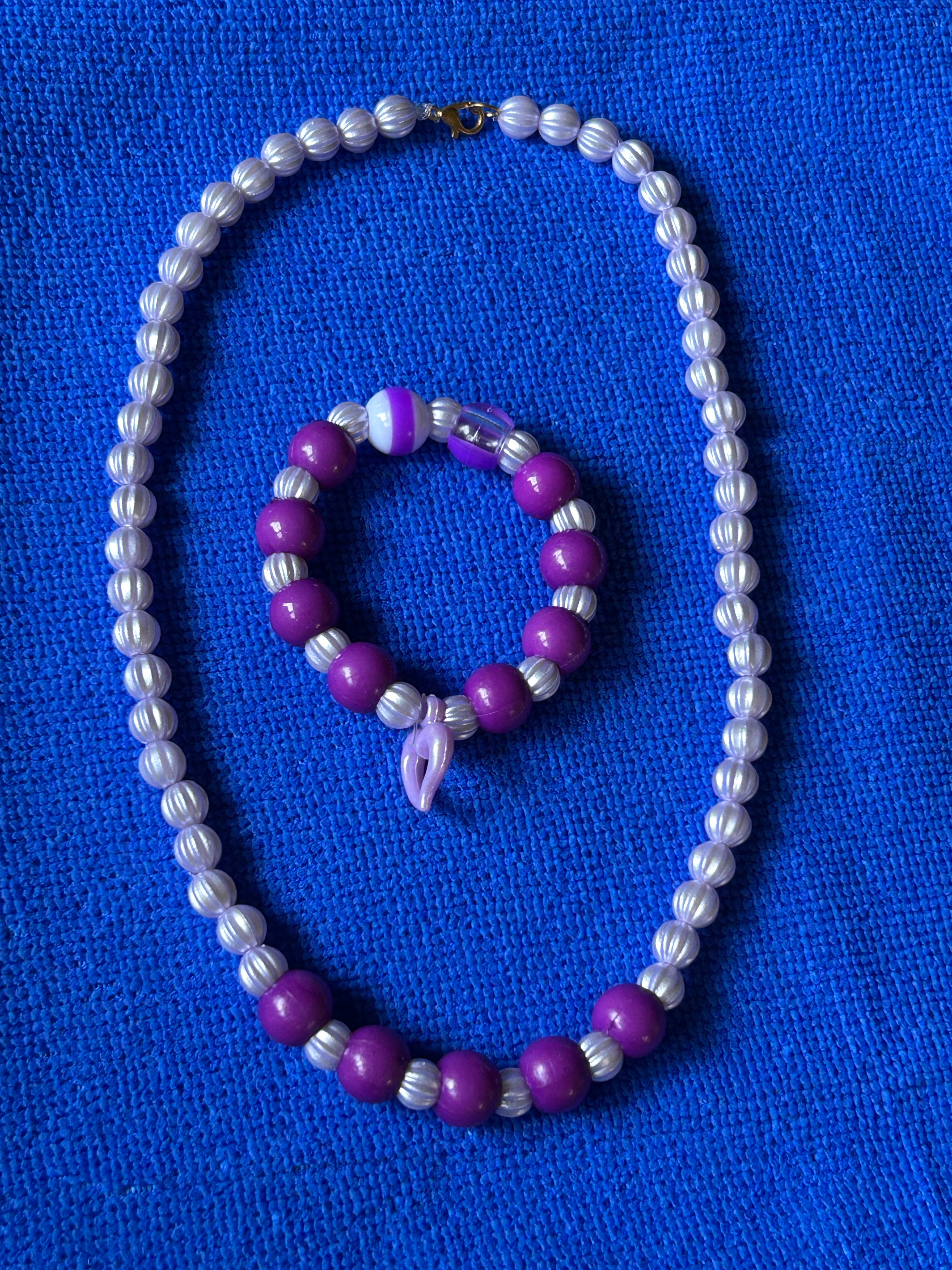 Purple Rainbow Necklace & Bracelet Combo – Colorful Beaded Jewelry Set for Girls